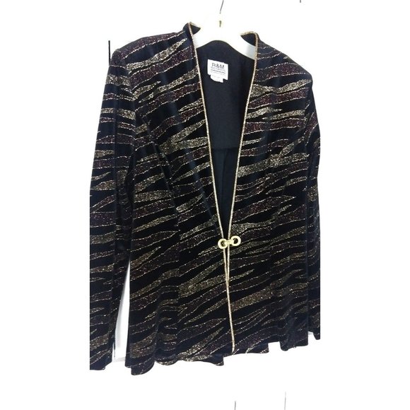 Vintage black/glitter gold striped velvet velour blazer jacket - Picture 2 of 5